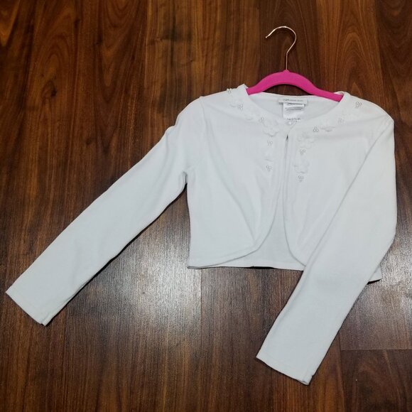 Girls' Bonnie Jean White Cropped Cardigan, Size M, EUC - Picture 3 of 10